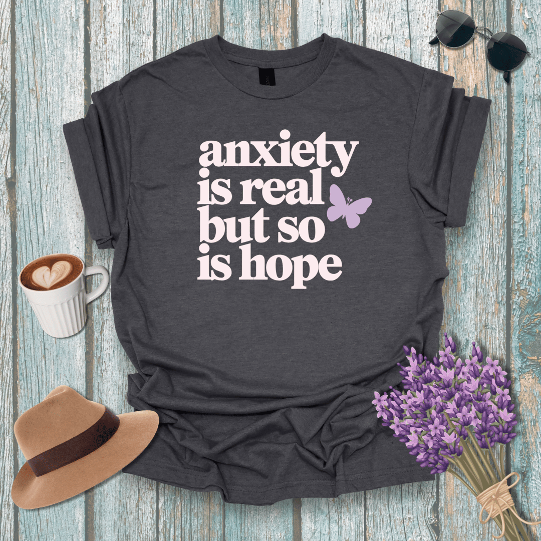 Unisex Softstyle T-Shirt - 'Anxiety is Real but So is Hope' Inspirational Tee