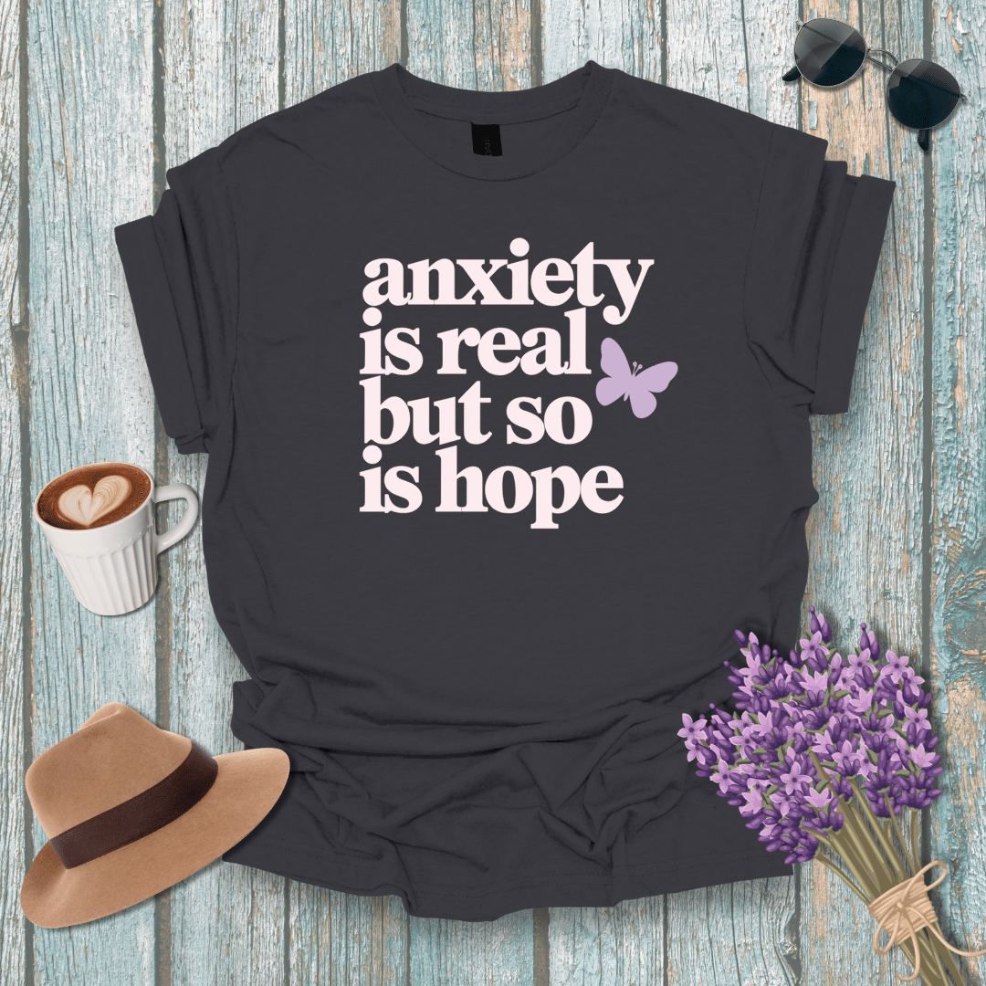 Unisex Softstyle T-Shirt - 'Anxiety is Real but So is Hope' Inspirational Tee