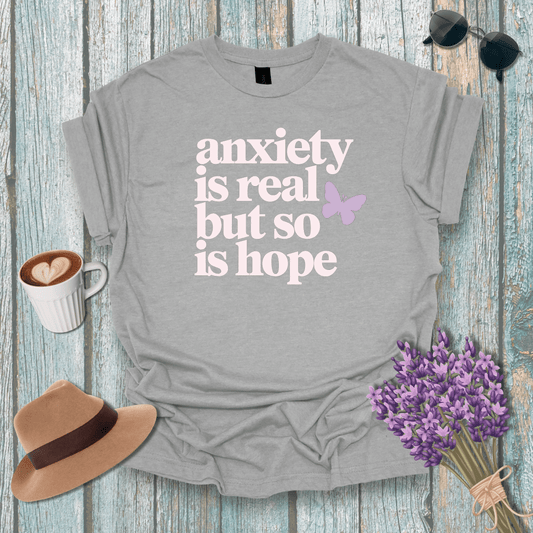 Unisex Softstyle T-Shirt - 'Anxiety is Real but So is Hope' Inspirational Tee