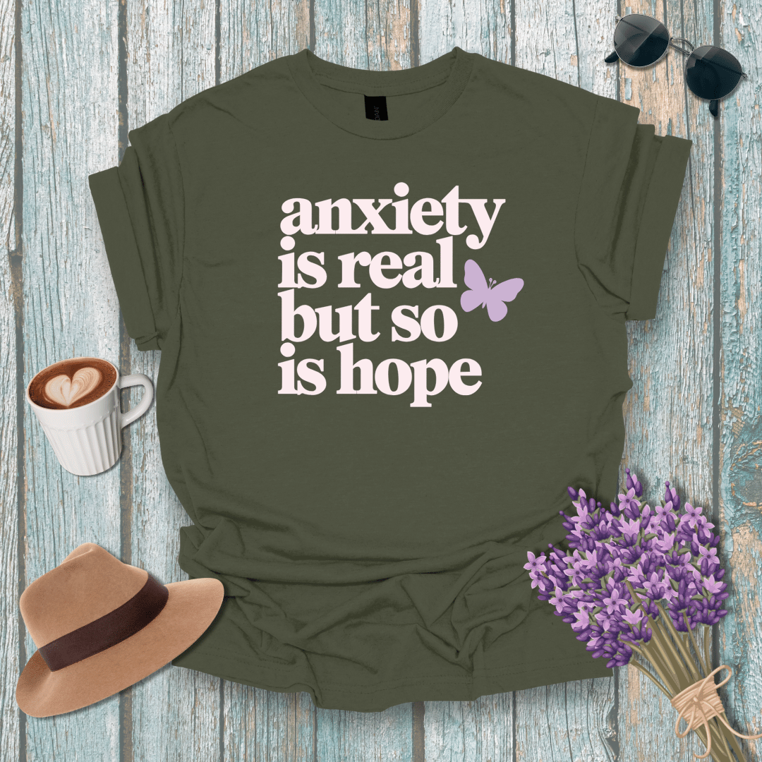 Unisex Softstyle T-Shirt - 'Anxiety is Real but So is Hope' Inspirational Tee